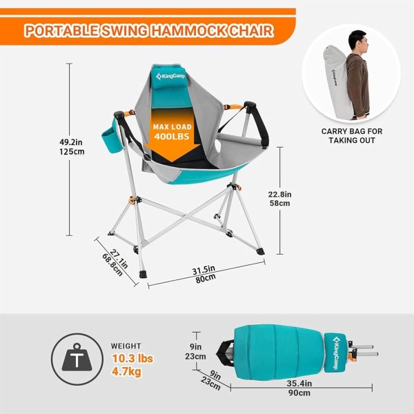 KingCamp Hammock Camping Chair, Swinging Portable Folding Camp Chairs for Adults Max 400lbs Heavy Duty Foldable Oversized Rocker with Aluminum Alloy Frame Cup Holder for Outdoor Beach Patio Sport - Image 3